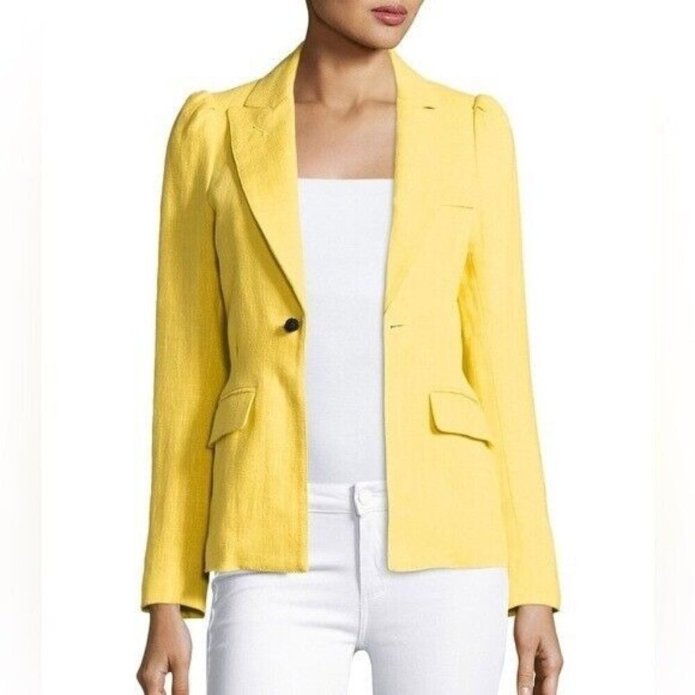 SMYTHE Yellow Linen Mildred Blazer Jacket Size 12